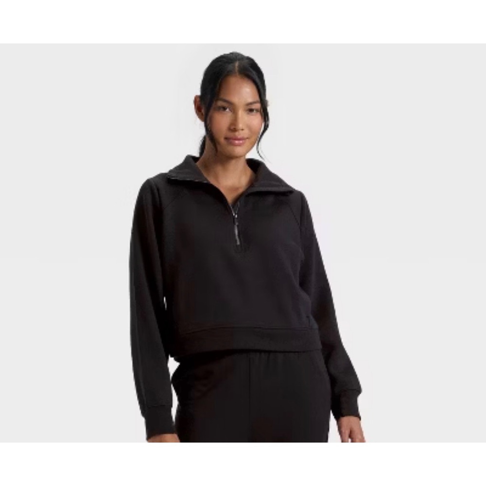 All in Motion Womens Airy Sleek 1/2 Zip Pullover Sweatshirt Black Large NWT
